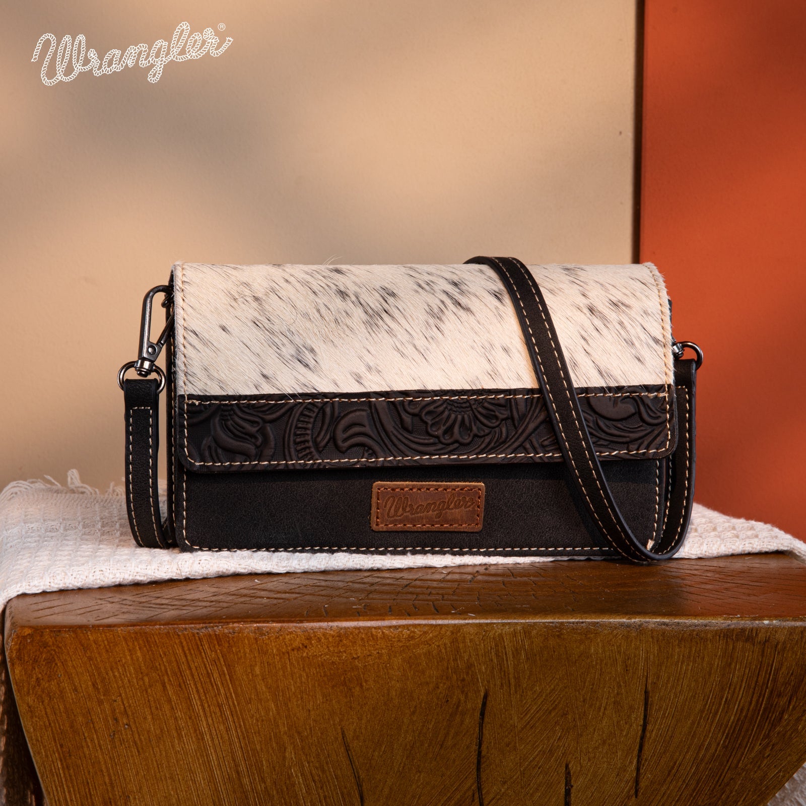 Wrangler Genuine Hair-On Cowhide Wallet/Crossbody