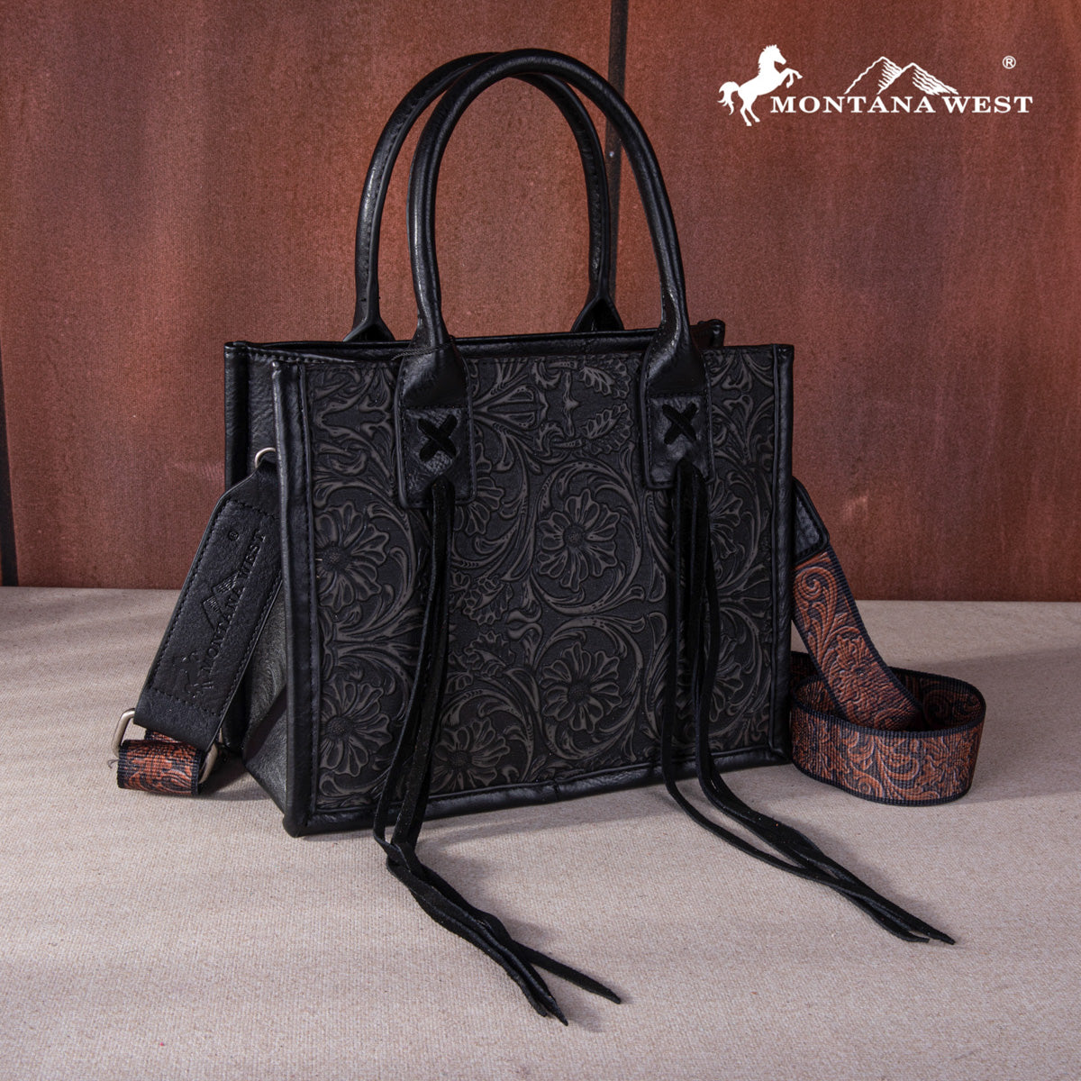 Montana West Fringe Tooled Tote Bag