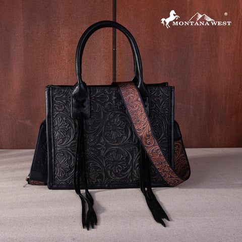 Montana West Fringe Tooled Tote Bag