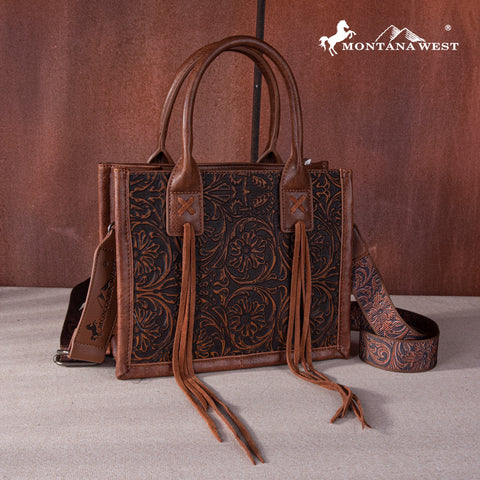 Montana West Fringe Tooled Tote Bag