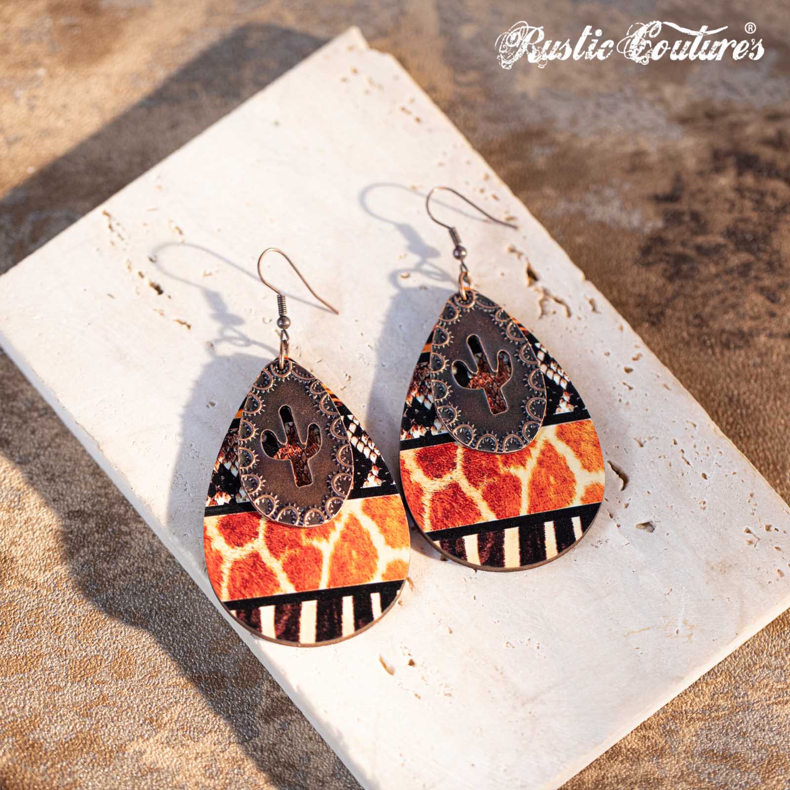 Rustic Couture's Cacus Hollow Out with Wooden Teardrop Shape Earring