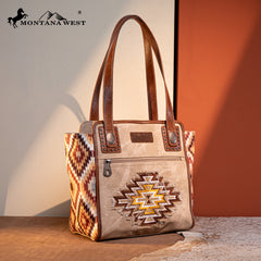 Montana West Embroidered Aztec Denim Tote Set