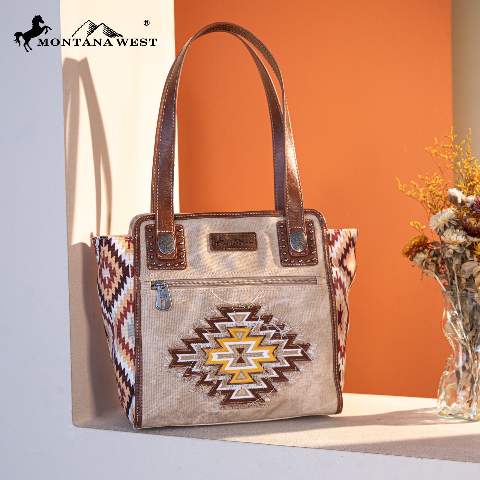 Montana West Embroidered Aztec Denim Tote Set