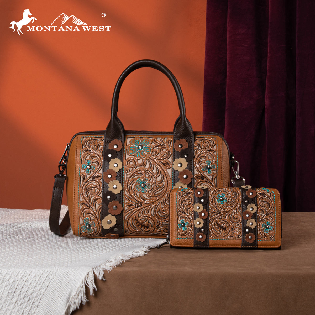 Montana West Embroidered Floral Cut-out Duffle Bag Set