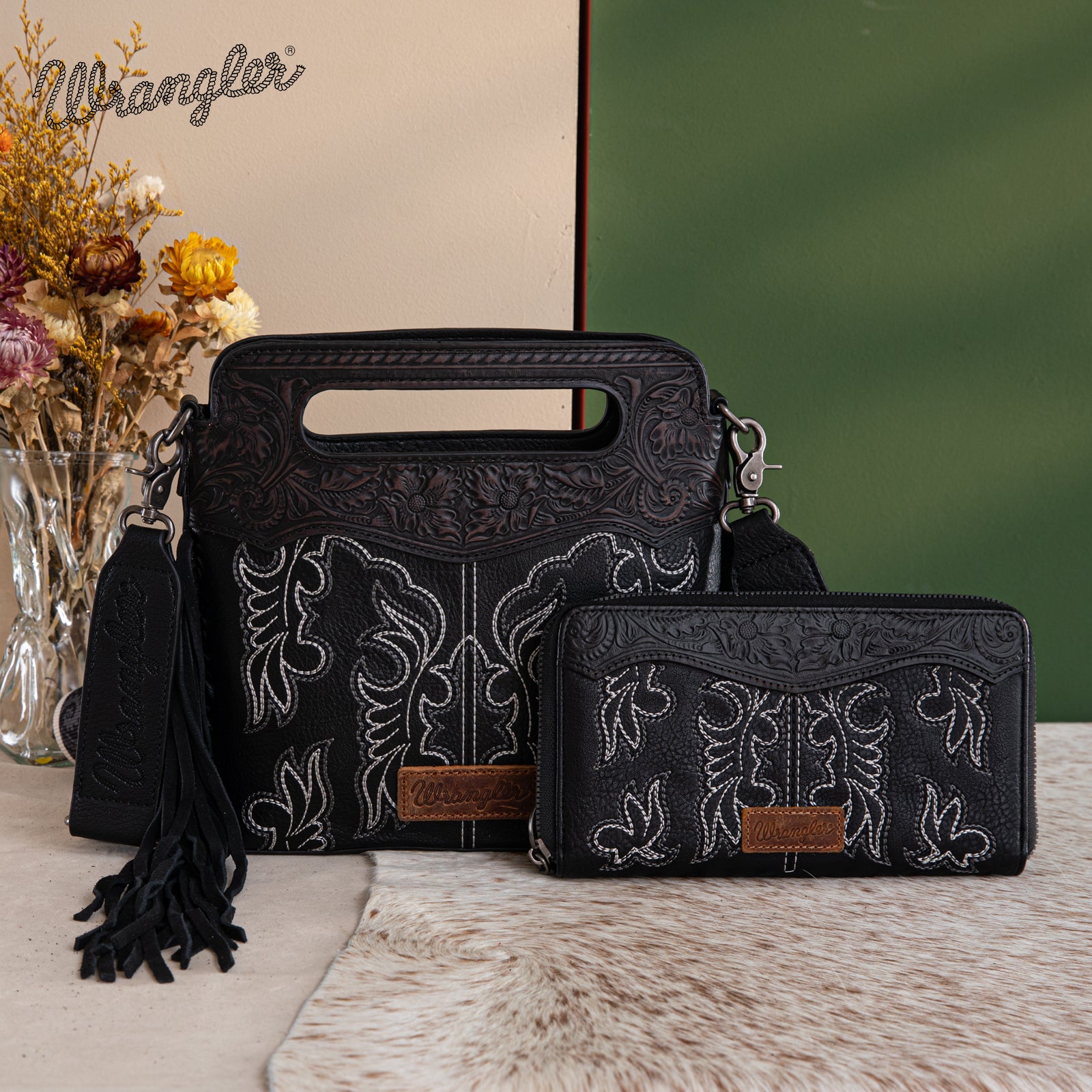 Wrangler Tooled Fringe Crossbody Bag Set