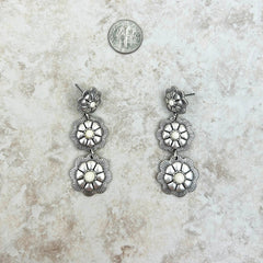 3 Silver Pink Stone Center Flower Concho Dangle Earring