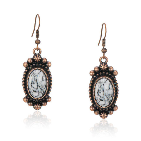 Rustic Couture's® Oval Nature Stone with Silver/Brozen Base Dangling Earring