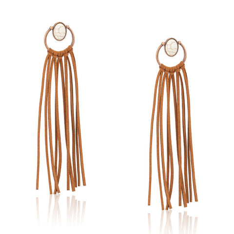 Rustic Couture's® Bohemian Suede Tassel Hoop Statement Earring