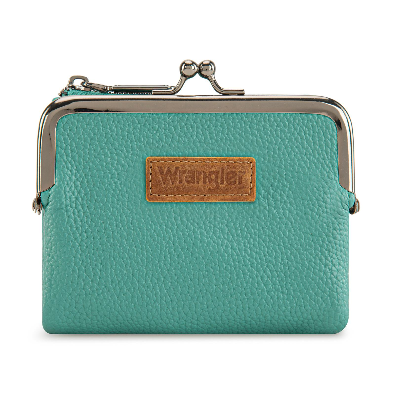 Wrangler Women's Wallet RFID Blocking Wallets Small Bifold Credit Card Holder with Kiss Clasp Black