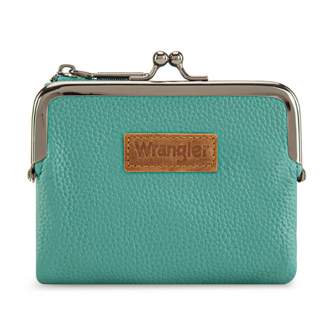 Wrangler Women's Wallet RFID Blocking Wallets Small Bifold Credit Card Holder with Kiss Clasp Black