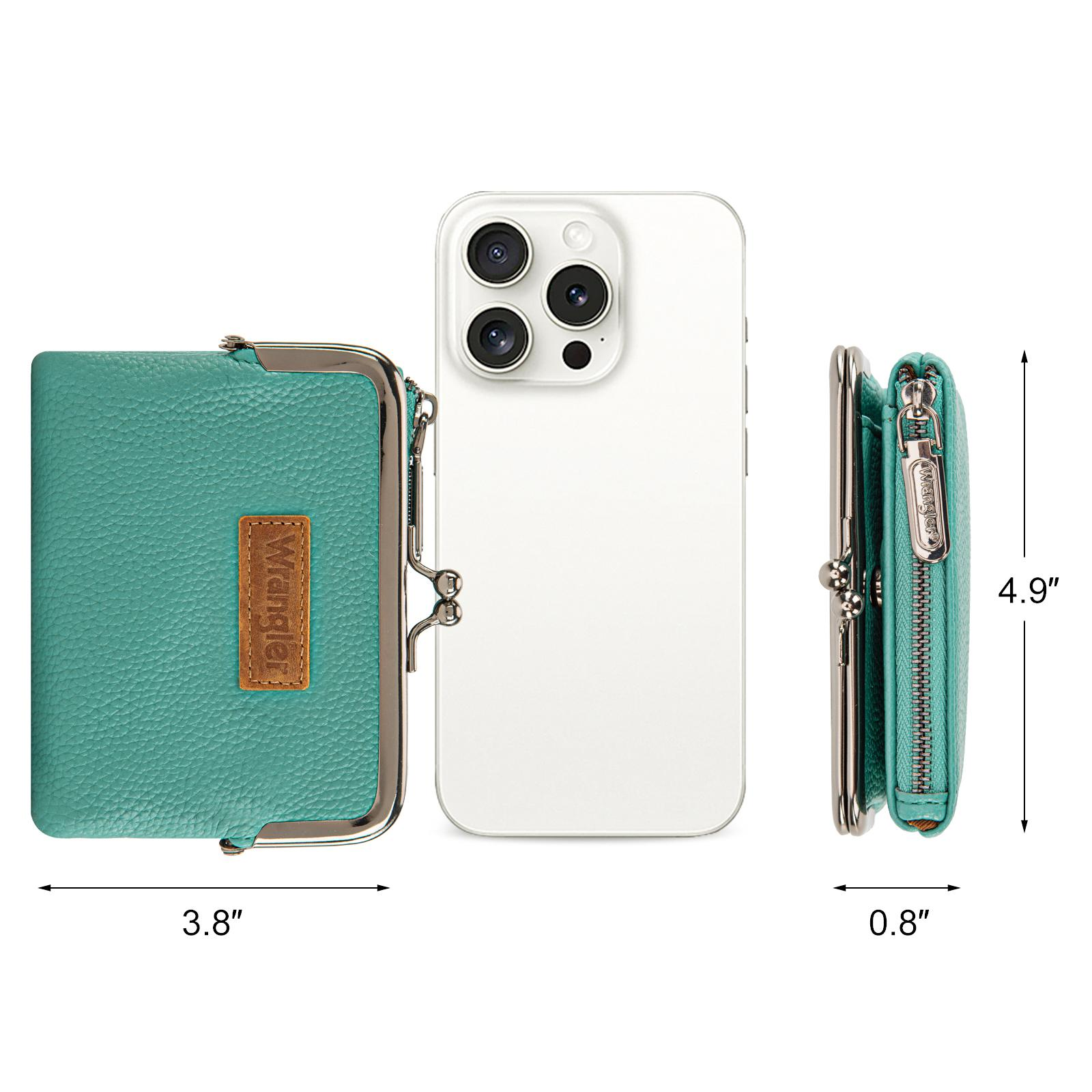 Wrangler Women's Wallet RFID Blocking Wallets Small Bifold Credit Card Holder with Kiss Clasp Black