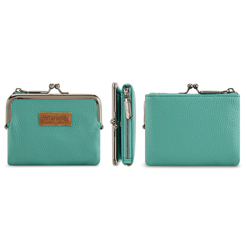 Wrangler Women's Wallet RFID Blocking Wallets Small Bifold Credit Card Holder with Kiss Clasp Black