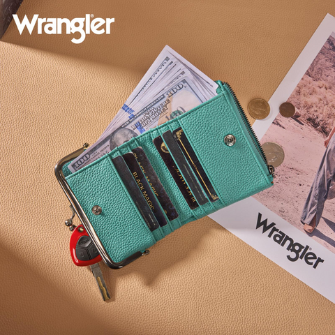 Wrangler Women's Wallet RFID Blocking Wallets Small Bifold Credit Card Holder with Kiss Clasp Black