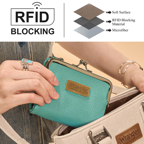 Wrangler Women's Wallet RFID Blocking Wallets Small Bifold Credit Card Holder with Kiss Clasp Black