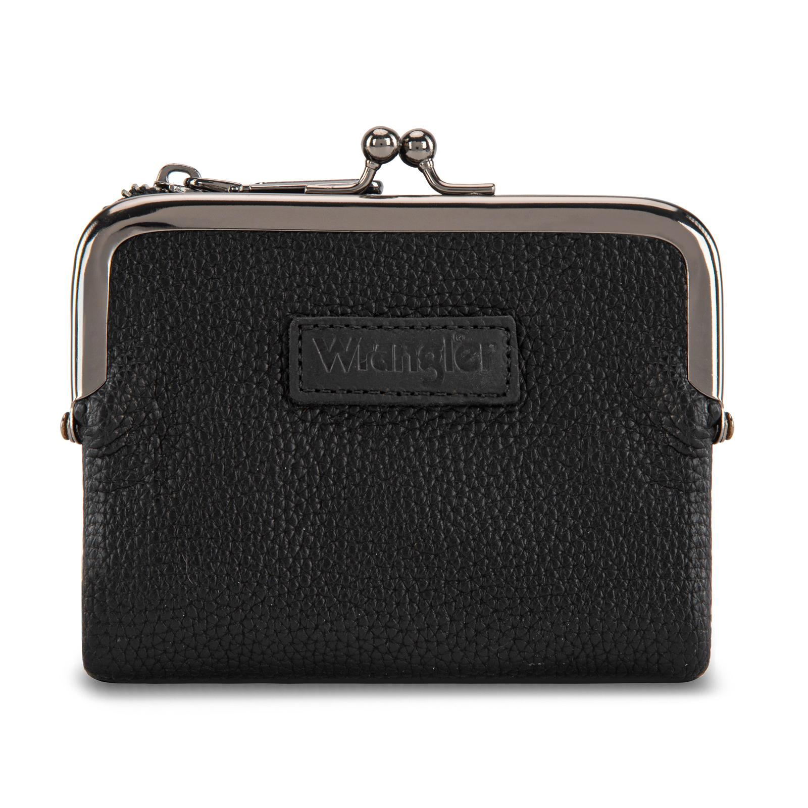 Wrangler Women's Wallet RFID Blocking Wallets Small Bifold Credit Card Holder with Kiss Clasp Black