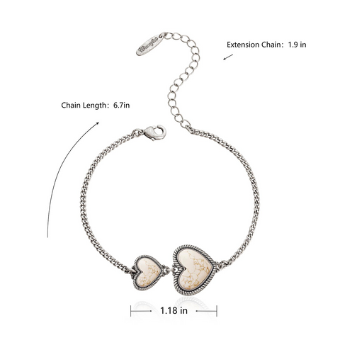 Wrangler Link Bracelets with Heart Charms and Adjustable Chain for Women's Fashion Jewelry