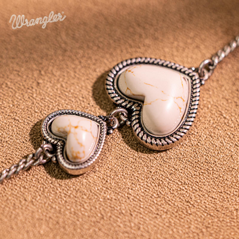 Wrangler Link Bracelets with Heart Charms and Adjustable Chain for Women's Fashion Jewelry
