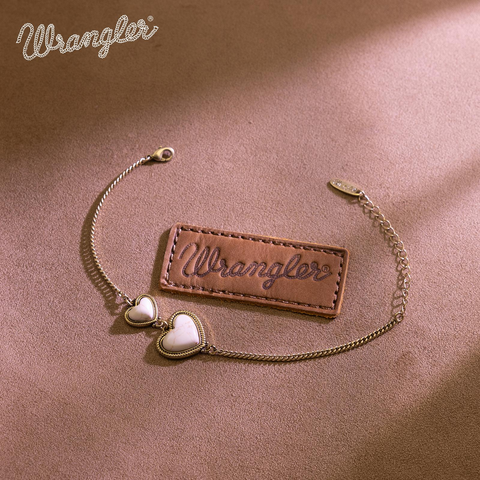 Wrangler Link Bracelets with Heart Charms and Adjustable Chain for Women's Fashion Jewelry