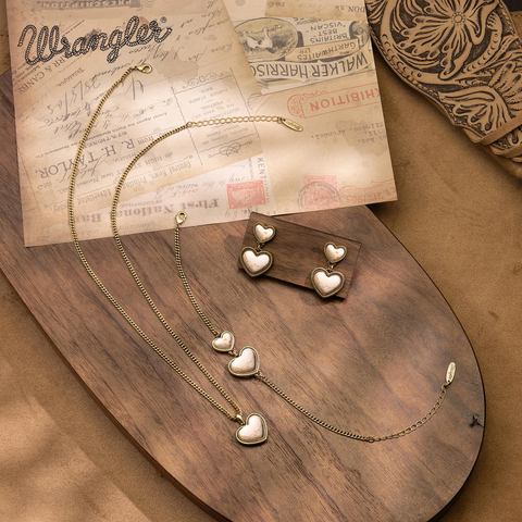 Wrangler Link Bracelets with Heart Charms and Adjustable Chain for Women's Fashion Jewelry