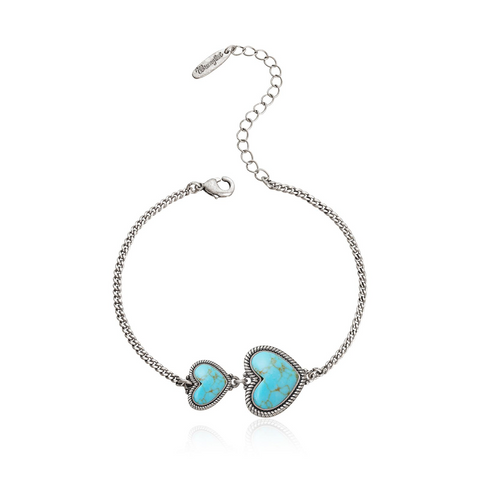 Wrangler Link Bracelets with Heart Charms and Adjustable Chain for Women's Fashion Jewelry