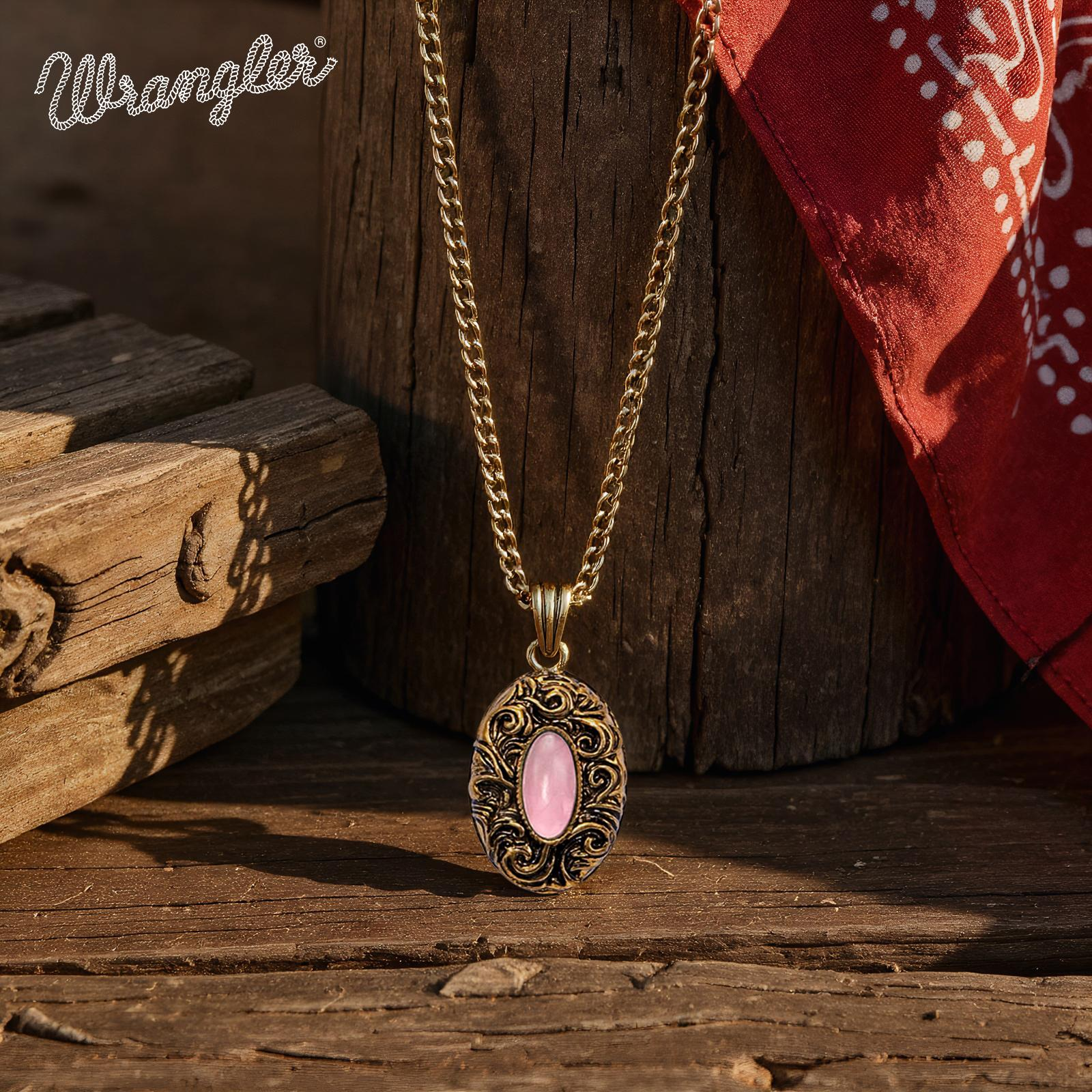 Wrangler Western Pendant Necklace for Women 14K Gold Statement Carvings Turquoise Cowgirl Vintage Jewelry