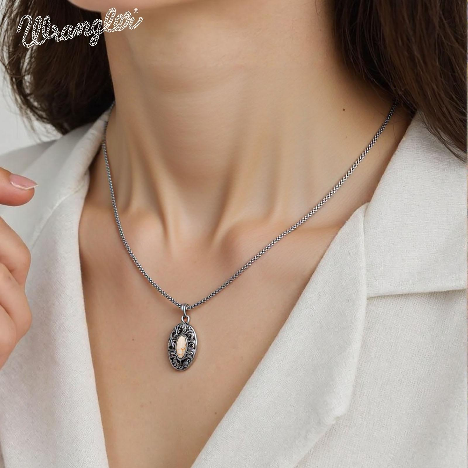 Wrangler Western Pendant Necklace for Women 14K Gold Statement Carvings Turquoise Cowgirl Vintage Jewelry