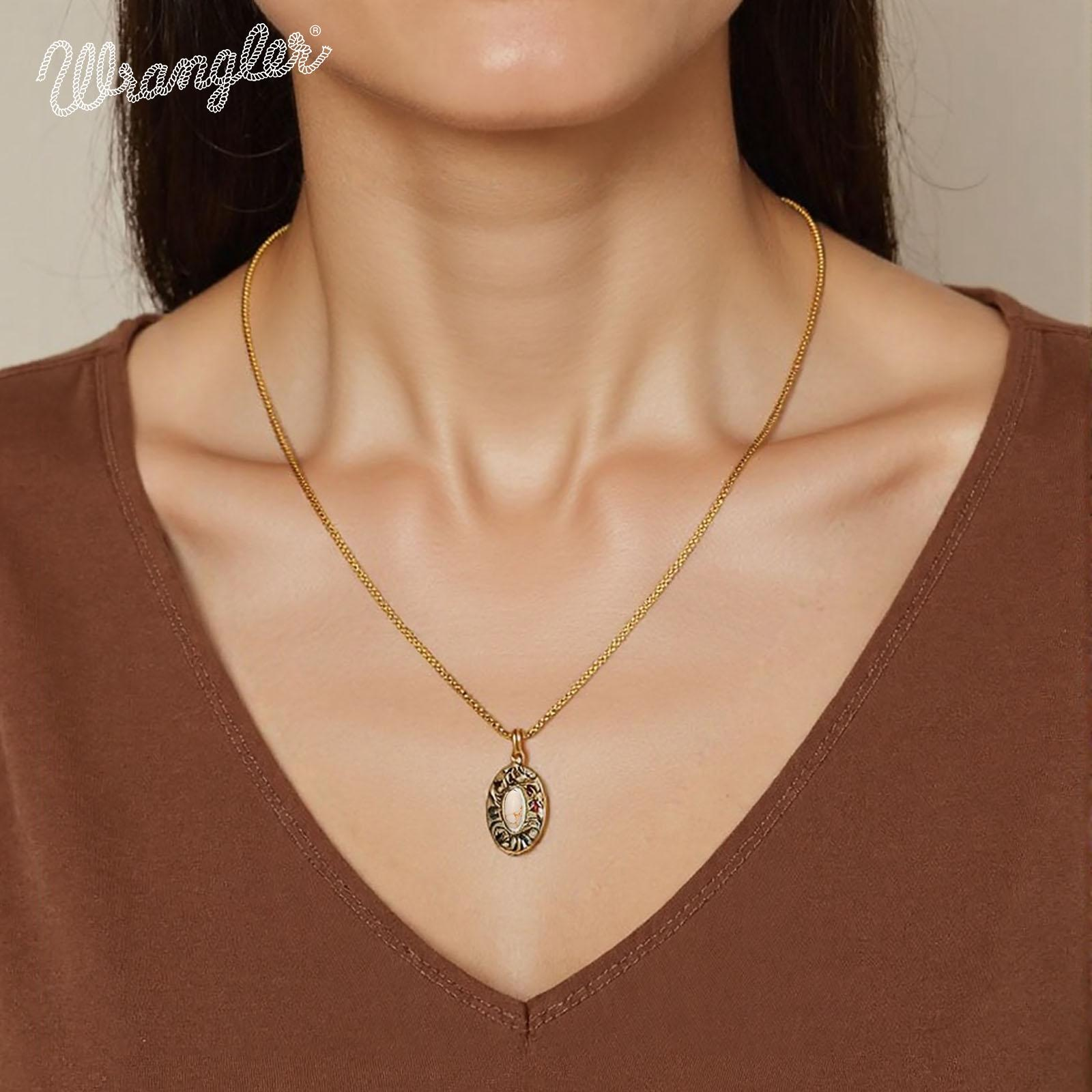 Wrangler Western Pendant Necklace for Women 14K Gold Statement Carvings Turquoise Cowgirl Vintage Jewelry