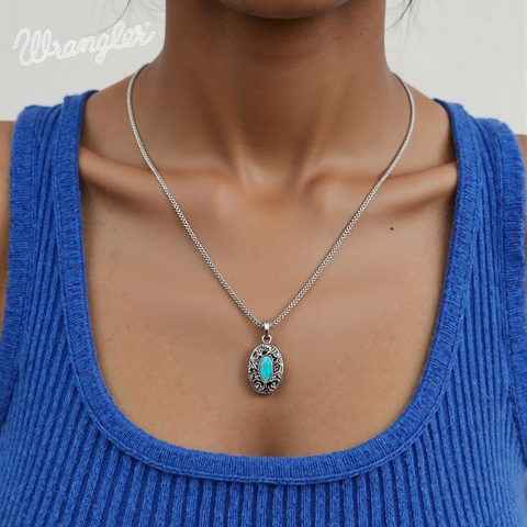 Wrangler Western Pendant Necklace for Women 14K Gold Statement Carvings Turquoise Cowgirl Vintage Jewelry