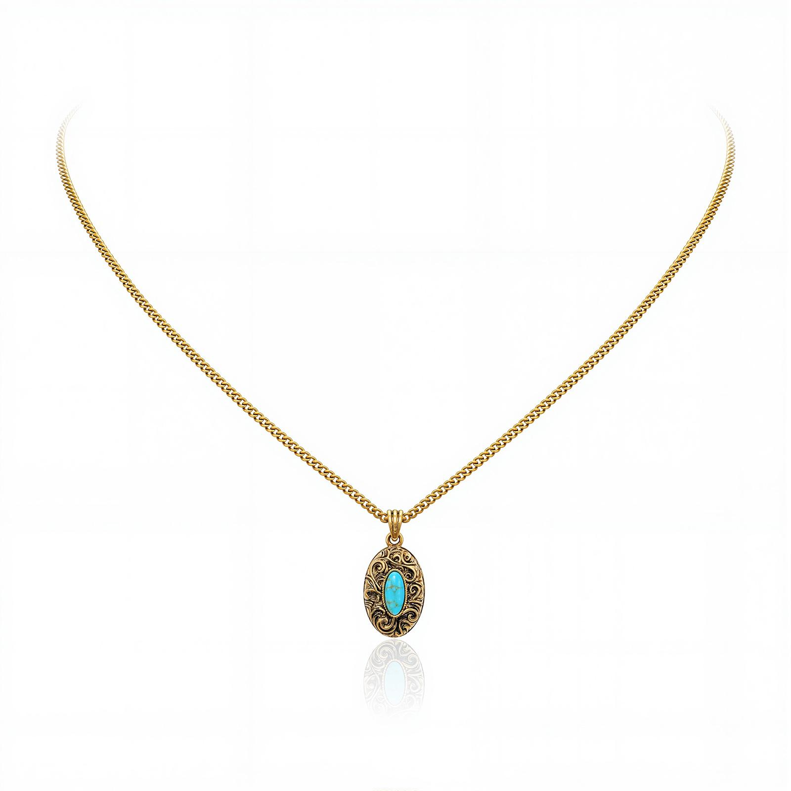 Wrangler Western Pendant Necklace for Women 14K Gold Statement Carvings Turquoise Cowgirl Vintage Jewelry