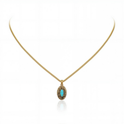 Wrangler Western Pendant Necklace for Women 14K Gold Statement Carvings Turquoise Cowgirl Vintage Jewelry