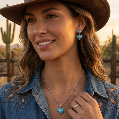 Wrangler Heart Pendant Necklace for Women Silver Plated Teardrop Gemstone Jewelry Western Style Adaptable for Everyday & Special Occasions