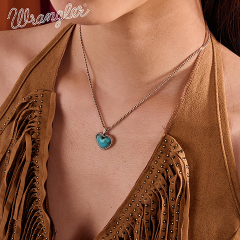 Wrangler Heart Pendant Necklace for Women Silver Plated Teardrop Gemstone Jewelry Western Style Adaptable for Everyday & Special Occasions