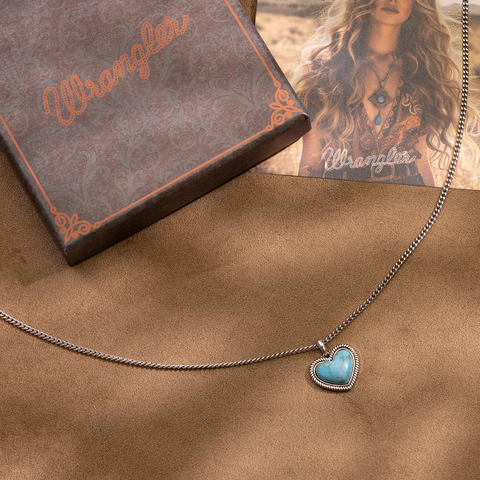 Wrangler Heart Pendant Necklace for Women Silver Plated Teardrop Gemstone Jewelry Western Style Adaptable for Everyday & Special Occasions