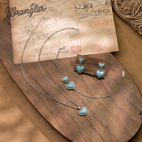 Wrangler Heart Pendant Necklace for Women Silver Plated Teardrop Gemstone Jewelry Western Style Adaptable for Everyday & Special Occasions