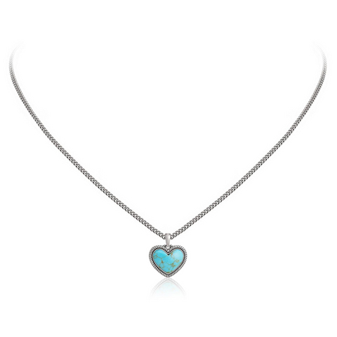 Wrangler Heart Pendant Necklace for Women Silver Plated Teardrop Gemstone Jewelry Western Style Adaptable for Everyday & Special Occasions