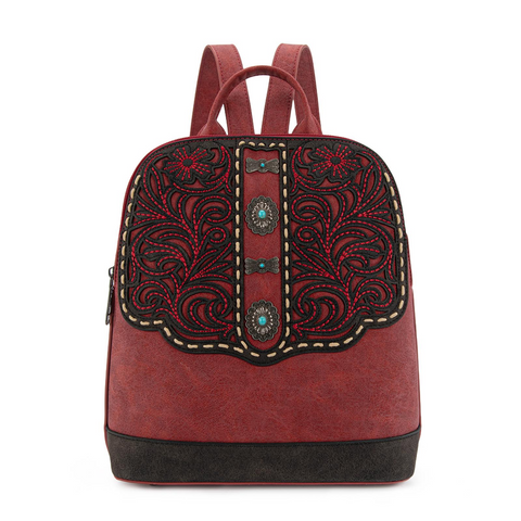 Montana West Western Backpack for Women with Intricate Embroidery and Turquoise Accents Brown Suede Material