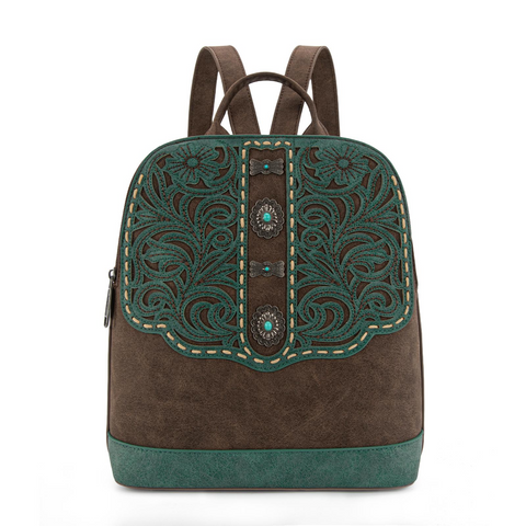 Montana West Western Backpack for Women with Intricate Embroidery and Turquoise Accents Brown Suede Material