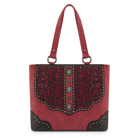 Montana West Western Shoulder Bag Top Handle for Women High Capacity with Embossed Floral Design and Studded Accents