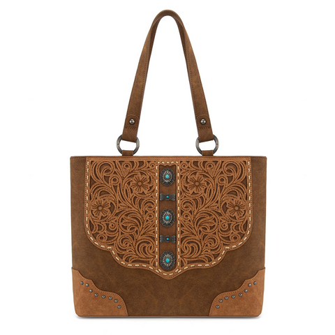 Montana West Western Shoulder Bag Top Handle for Women High Capacity with Embossed Floral Design and Studded Accents