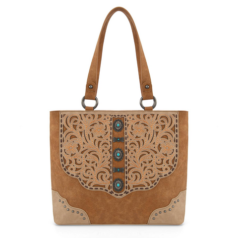 Montana West Western Shoulder Bag Top Handle for Women High Capacity with Embossed Floral Design and Studded Accents