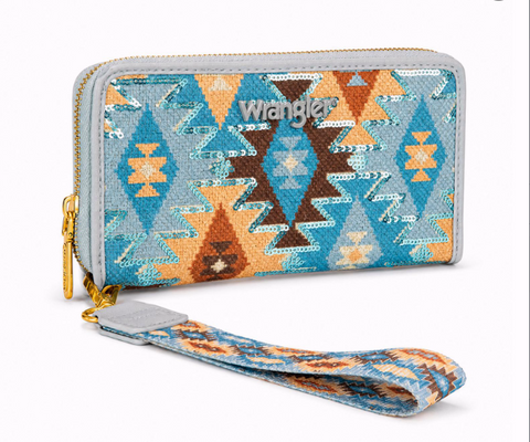 Wrangler Purse for Women Western Aztec Wallet with Sequin Detail Sparkly Underarm Purse