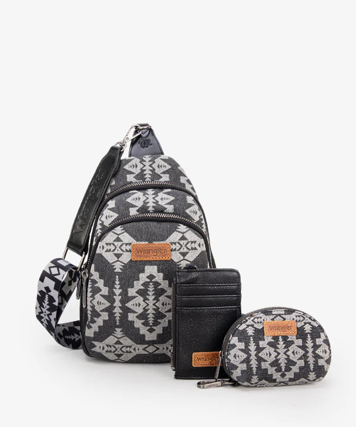 Wrangler Aztec Print Sling Bag Black