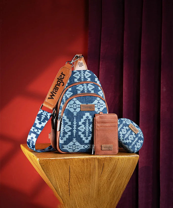 Wrangler Aztec Print Sling Bag Jean