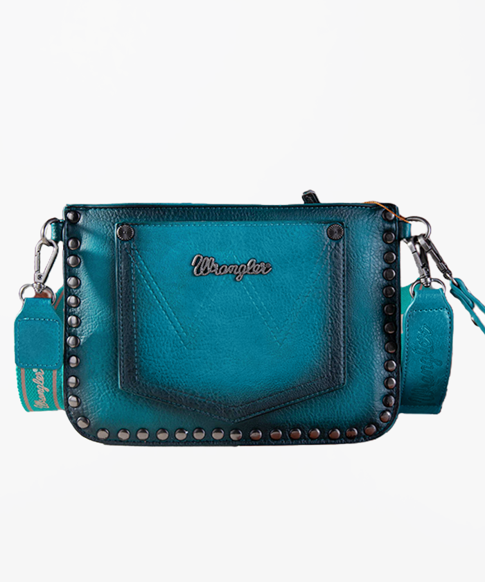 Wrangler Rivets Studded Wristlet Turquoise Crossbody Bag - Montana West World
