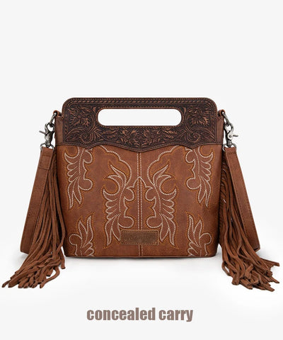 Wrangler Tooled Fringe Crossbody Bag Brown