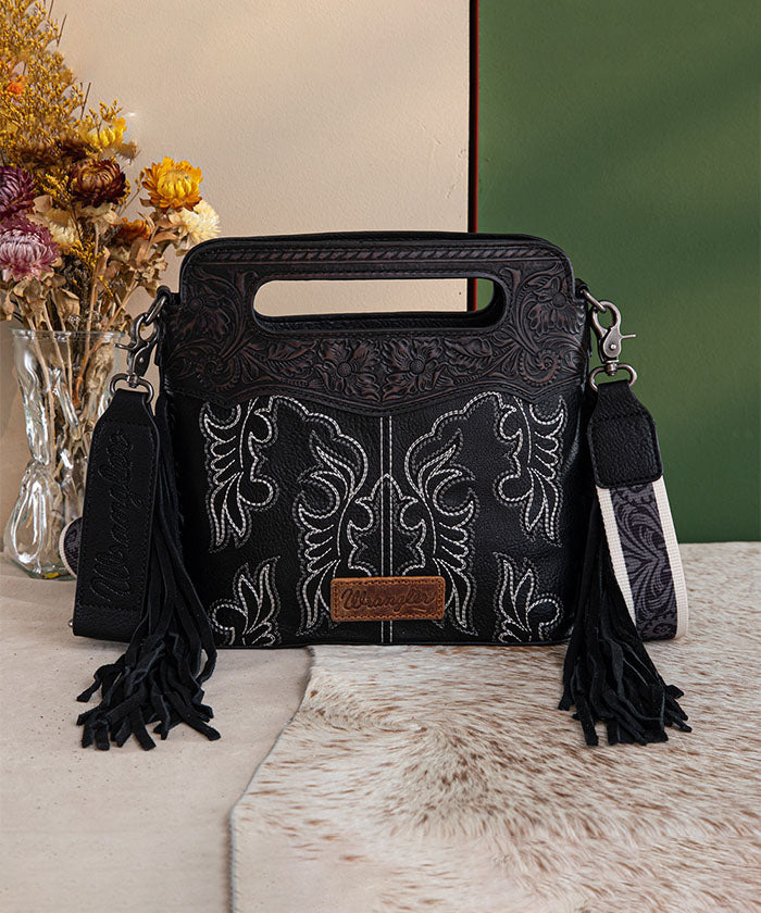 Wrangler Tooled Fringe Crossbody Bag Black