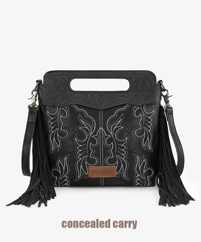 Wrangler Tooled Fringe Crossbody Bag Black