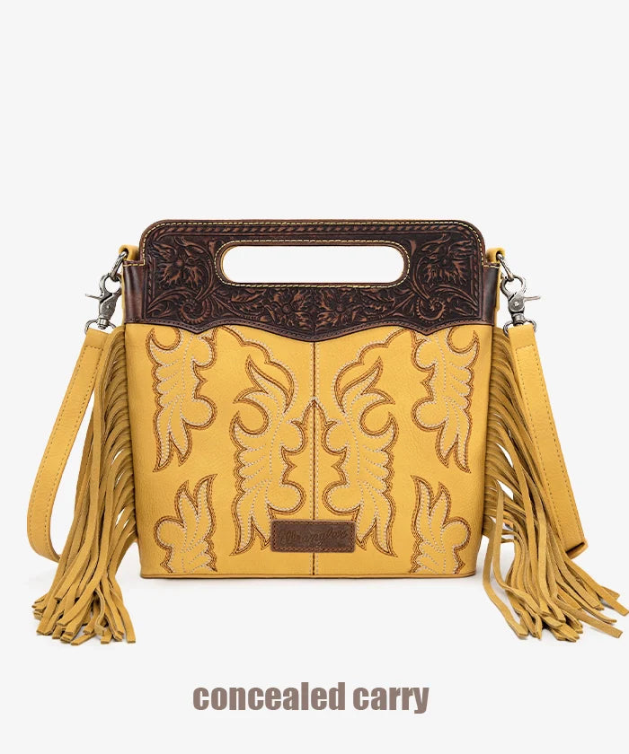 Wrangler Tooled Fringe Crossbody Bag Mustard