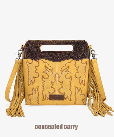 Wrangler Tooled Fringe Crossbody Bag Mustard