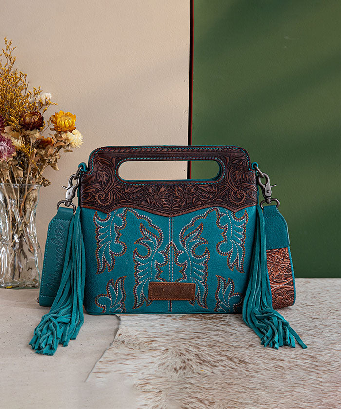 Wrangler Tooled Fringe Crossbody Bag Turquoise